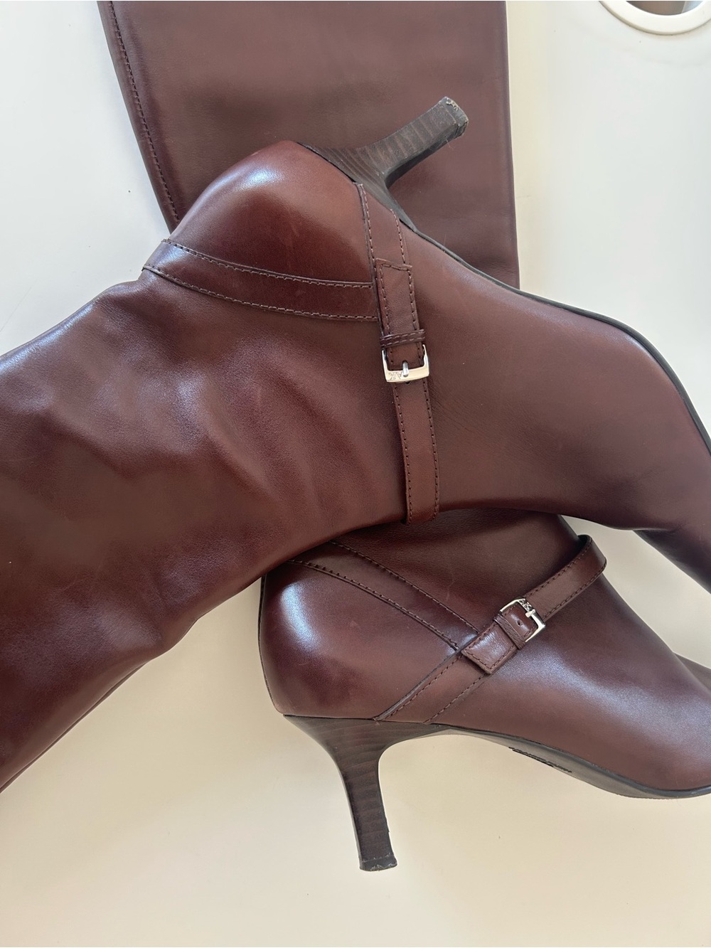 Anne Klein Leather chocolate brown Mid-Heel Women's Boots i flex